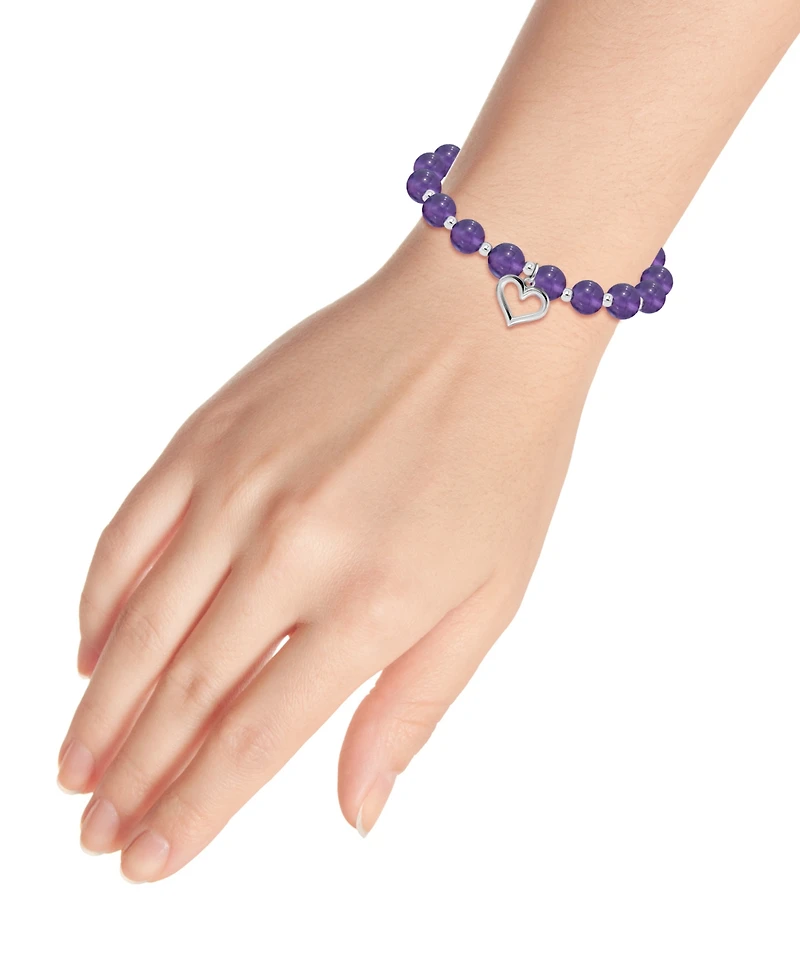 Macy's Silver-Plated Beaded Heart Charm Stretch Bracelet