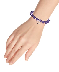 Macy's Silver-Plated Beaded Heart Charm Stretch Bracelet