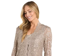 R & M Richards Women's 2 Pc. Sequin-Lace Scalloped Jacket Dress