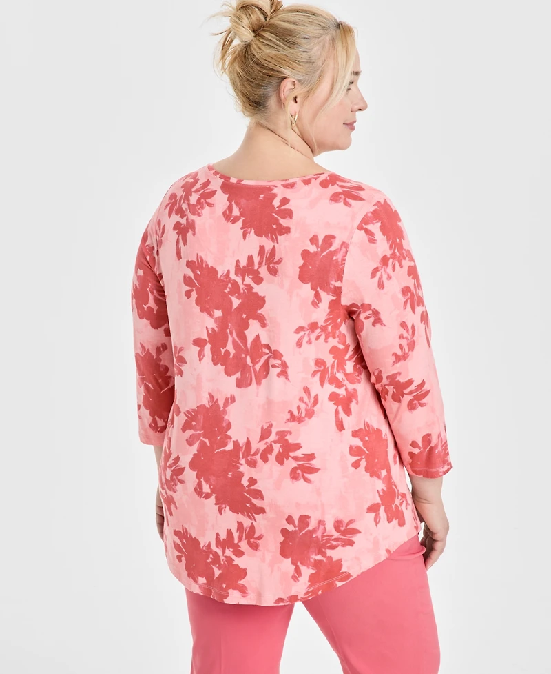 Jm Collection Plus Scoop-Neck 3/4-Sleeve Top, Exclusively at Macy's