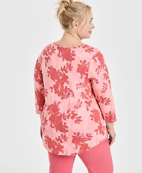 Jm Collection Plus Scoop-Neck 3/4-Sleeve Top, Exclusively at Macy's