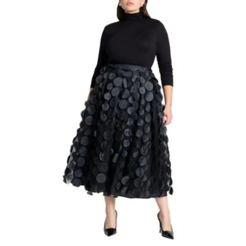 Eloquii Womens Plus Size Dimensional Dot Full Skirt