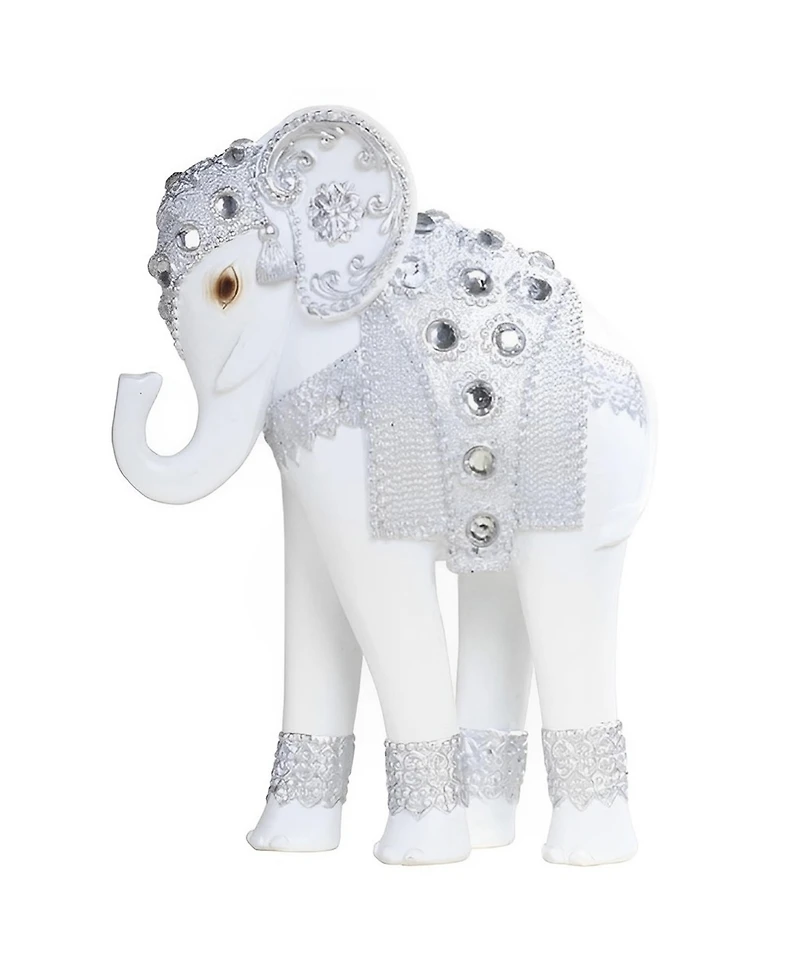 Fc Design "2-pc Set" 7"H Standing Long Legged Elephant with Decorative Gem Statue Slim Elephant in Silver Figurine Statue Ornament Home Room Office De