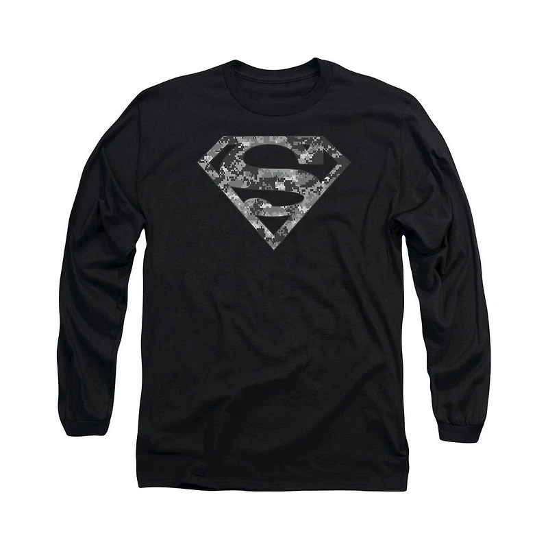 Superman Mens Urban Camo Shield Long Sleeve Adult Tee / T-Shirt