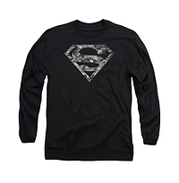 Superman Mens Urban Camo Shield Long Sleeve Adult Tee / T-Shirt