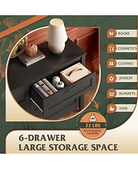 Wlive 6 Drawer Dresser Retro Chest of Drawers with Metal Handle Double Wood for Bedroom Living Room Large Storage Cabinet