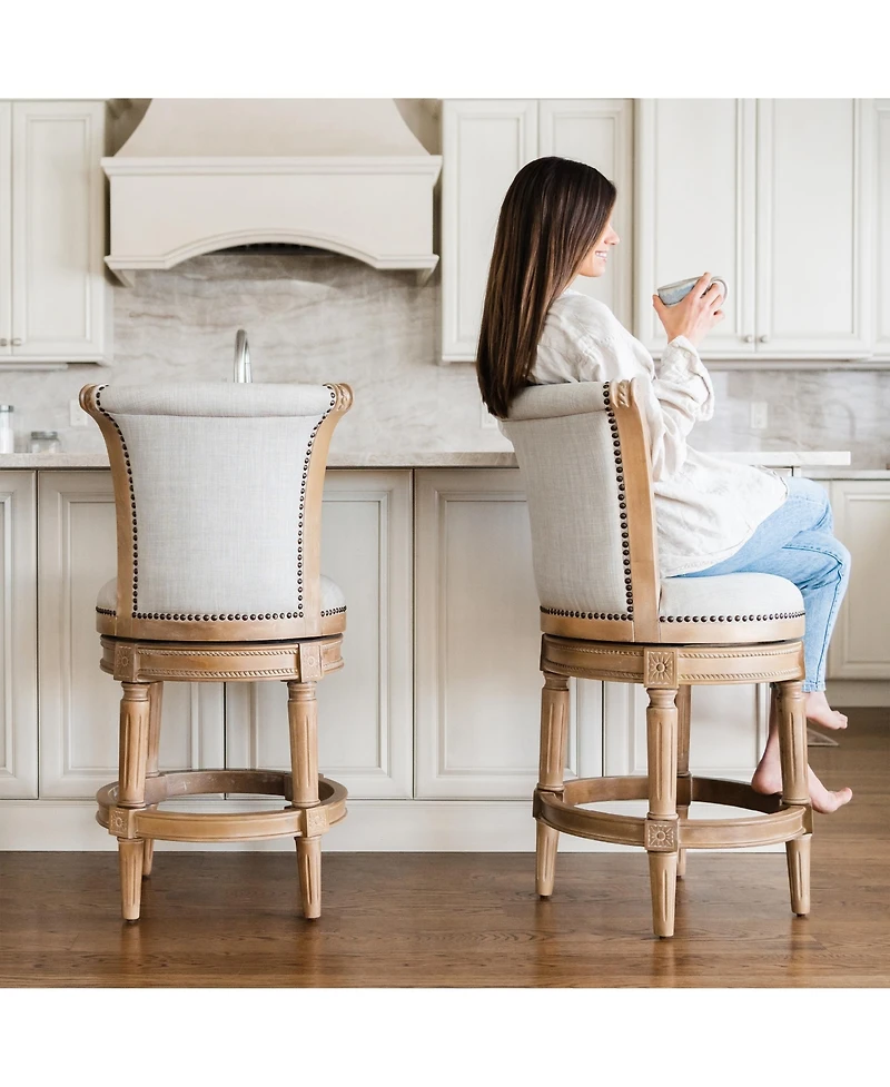 Maven Lane Pullman Counter Stool, Weathered Oak Finish & Sand Color, Set of 3