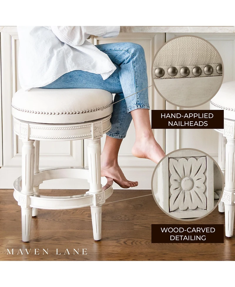 Maven Lane Pullman Backless Counter Stool in White Oak Finish w/ Natural Color Fabric Upholstery, Set of 2