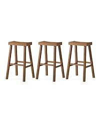 Maven Lane Vincent Wooden Rustic Aesthetic Kitchen Bar Stool, Set of 3