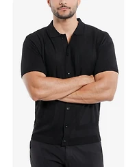 Spring + Mercer Men's Classic Ribbed Texture Polo Sweater