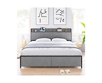 gaomon King Size Bed Frame with Charging Station and 2 Storage Drawer, Upholstered Platform Bed with Headboard, Usb Port & Outlets, No Box Spring Need