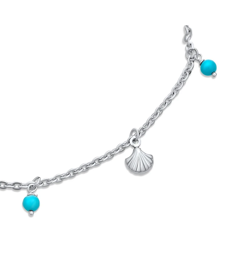 Bling Jewelry Nautical Charm Anklet Ankle Bracelet with Synthetic Turquoise Clam Seashell Sterling Silver