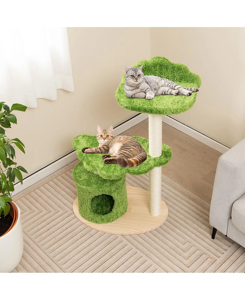 Gymax 38'' Cute Cat Tree Cat Condo Furniture w/ Fully Wrapped Sisal Scratching Posts