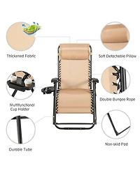 Gymax Folding Zero Gravity Lounge Chair Recliner w/ Cup Holder Tray Pillow