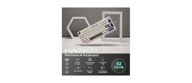 Yunzii YZ75 75% Gasket Mechanical Keyboard, Compact Wireless Hot Swappable Bluetooth Gaming Keyboard with 4-Layer Padding, BT5.0/2.4Ghz/Type-c Nkro Rg