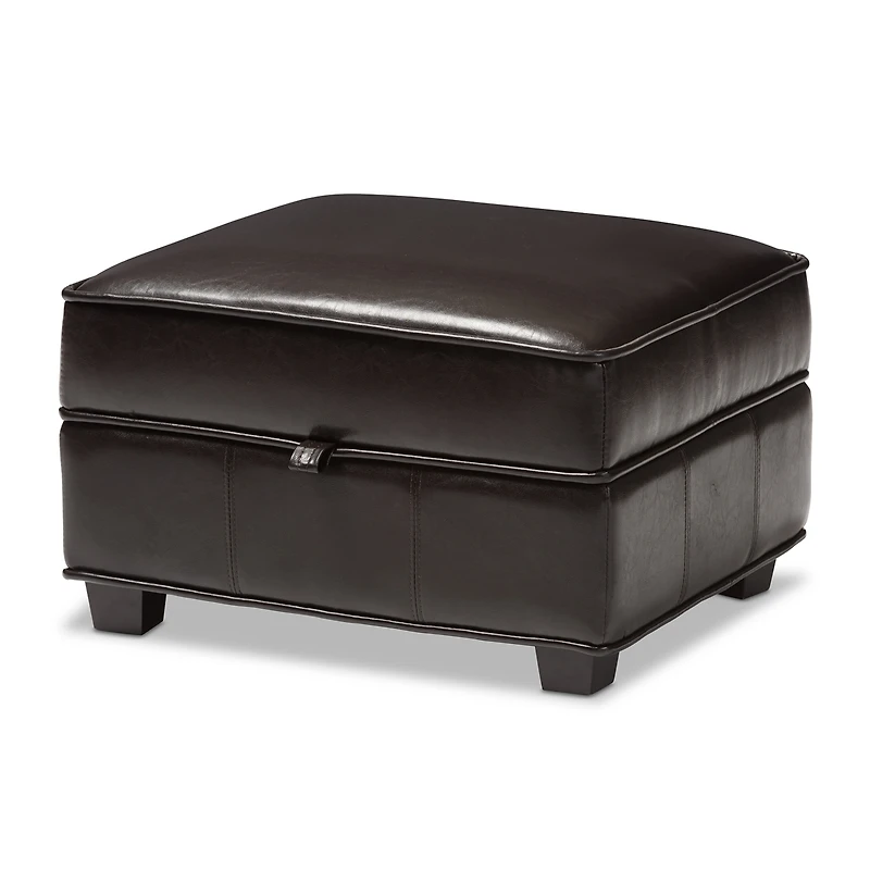 Baxton Studio Agustus Brown Leather Storage Ottoman