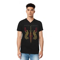 House Of The Dragon Men's Sword And Heads Short Sleeve Adult V Neck Premium Cotton Tee / T-Shirt