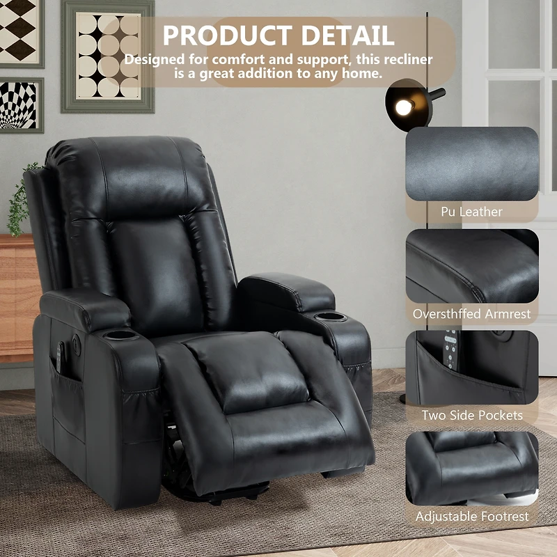 Power Lift Recliner Chair for Elderly Heavy Duty Motion Mechanism with 8-Point Vibration Massage and Lumbar Heating Usb Charging Port