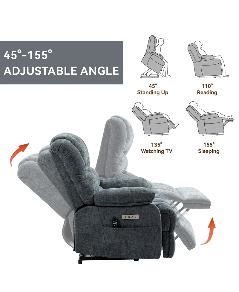 Boyel Living 23" Seat Width and High Back Large Chenille Power Lift Recliner Chair with 8-Point Vibration Massage Lumbar Heating