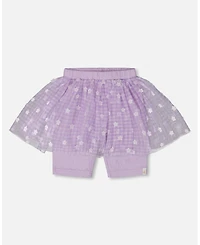 Deux par Deux Toddler Girls Crinkle Biker Short With Flower Mesh Skirt Lilac With White Flowers - Toddler|Child