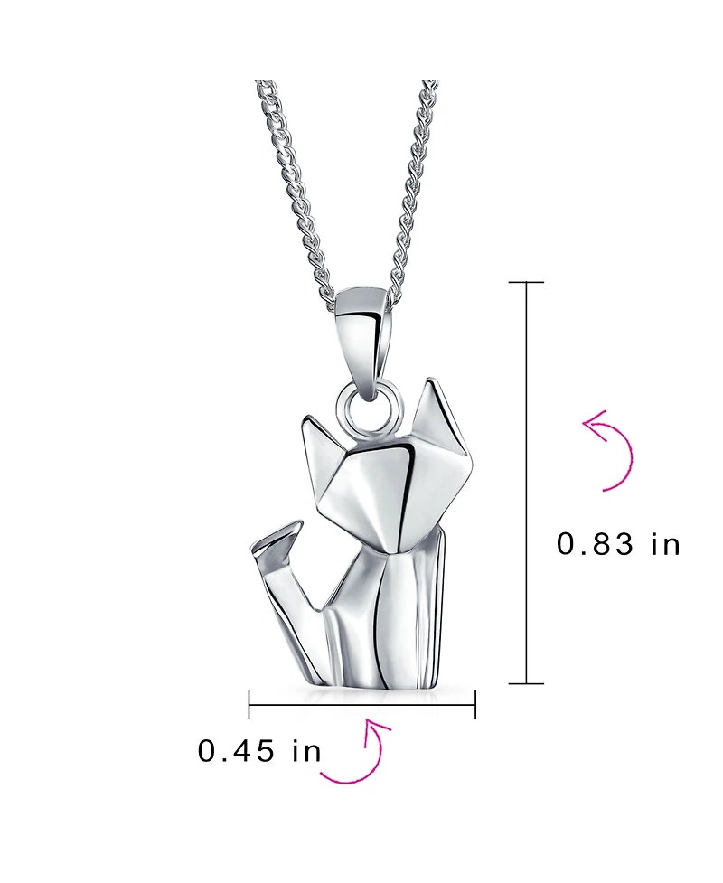 Bling Jewelry 3D Geometric Jewelry Set Origami Jewelry Animals Kitten Cat Stud Earrings & Pendant Necklace .925 Sterling Silver