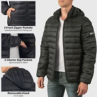 Alpine Swiss Men's Men s Lightweight Puffer Jacket with Removable Hood | Milo Winter Coat Packable Water-Resistant Down Alternative Bubble