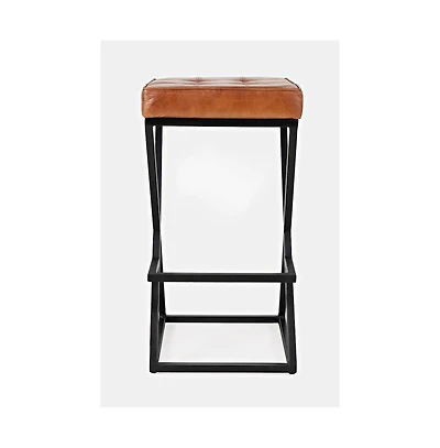 Jofran Brooks Distressed Modern Leather Backless Stool