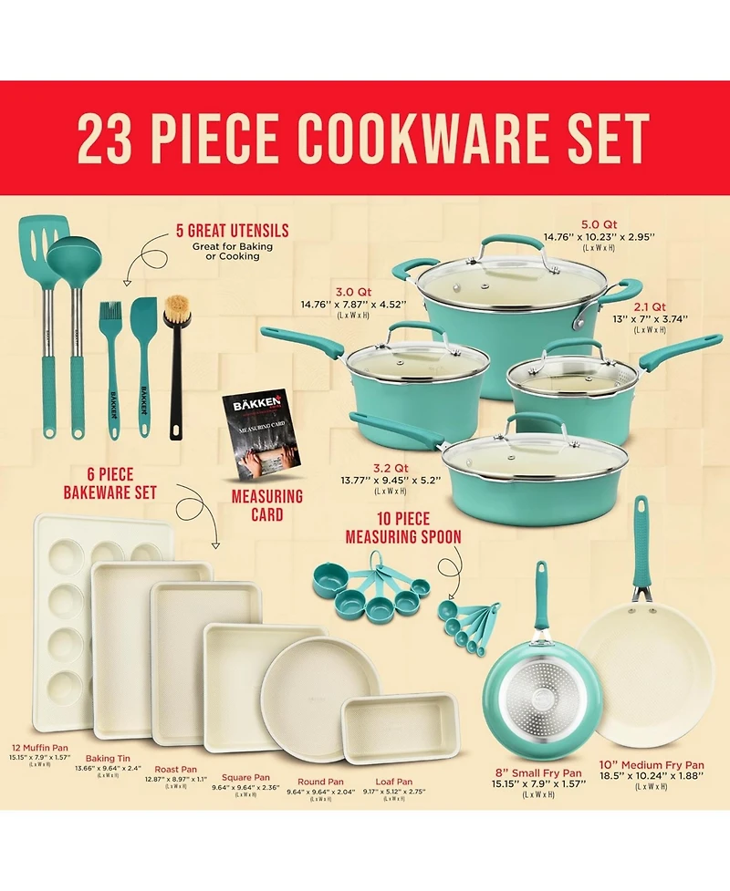 Cookware Set – 23 Piece –Blue Multi-Sized Cooking Pots with Lids, Skillet Fry Pans and Bakeware – Reinforced Pressed Aluminum Met