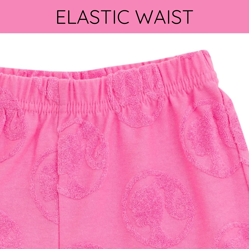 Barbie Toddler Girls French Terry Drop Shoulder T-Shirt and Dolphin Shorts Outfit Set