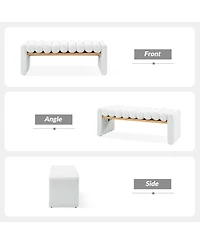 Modern Bench with Solid Wood and Removable Round Bolster Cushions