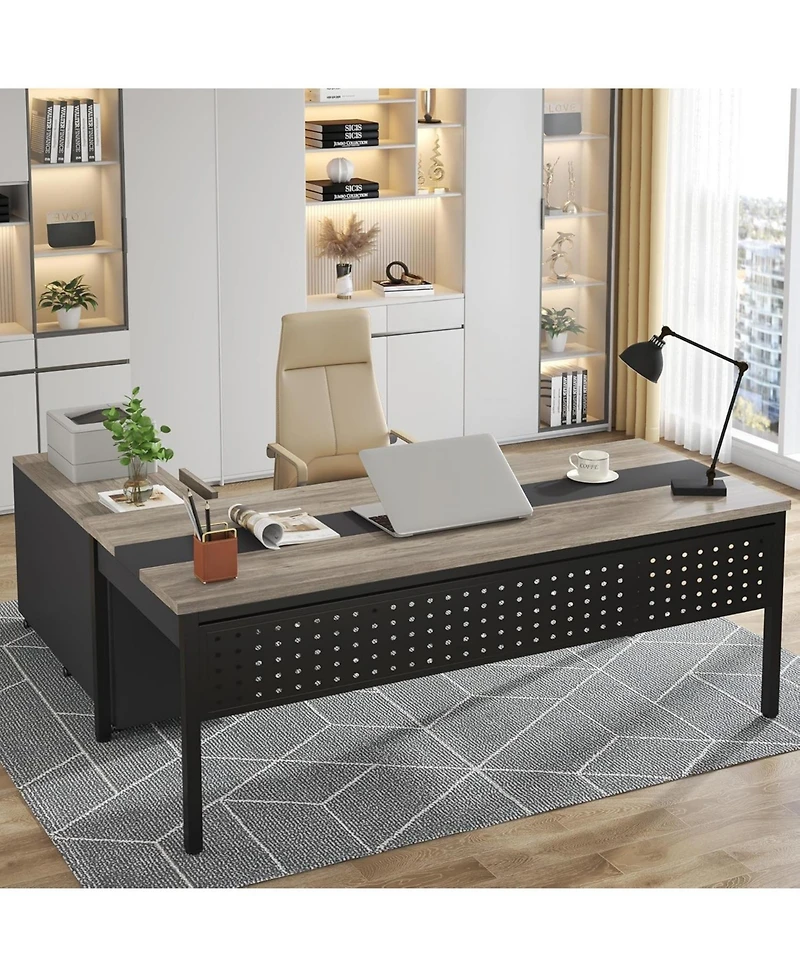 Tribesigns 70.8" Large Executive Office Desk and 47" Lateral File Cabinet Combo, L-Shaped Computer Desk 2 Piece Business Furniture with Drawers and Sh