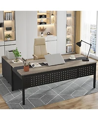 Tribesigns 70.8" Large Executive Office Desk and 47" Lateral File Cabinet Combo, L-Shaped Computer Desk 2 Piece Business Furniture with Drawers and Sh