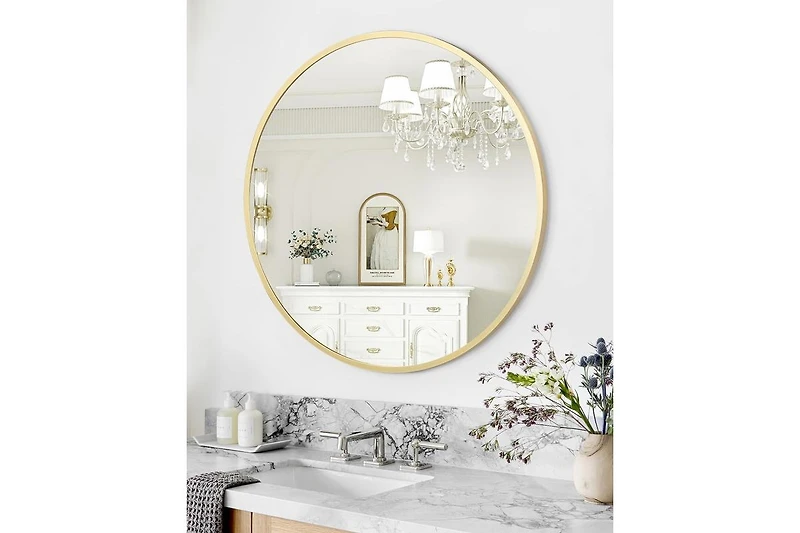 gaomon Round Mirror, Inch Circle Mirror, Hd Eco-Friendly Gold Circle Mirror Metal Frame, Round Vanity Wall Mounted Mirrors for Entryway, Hallway