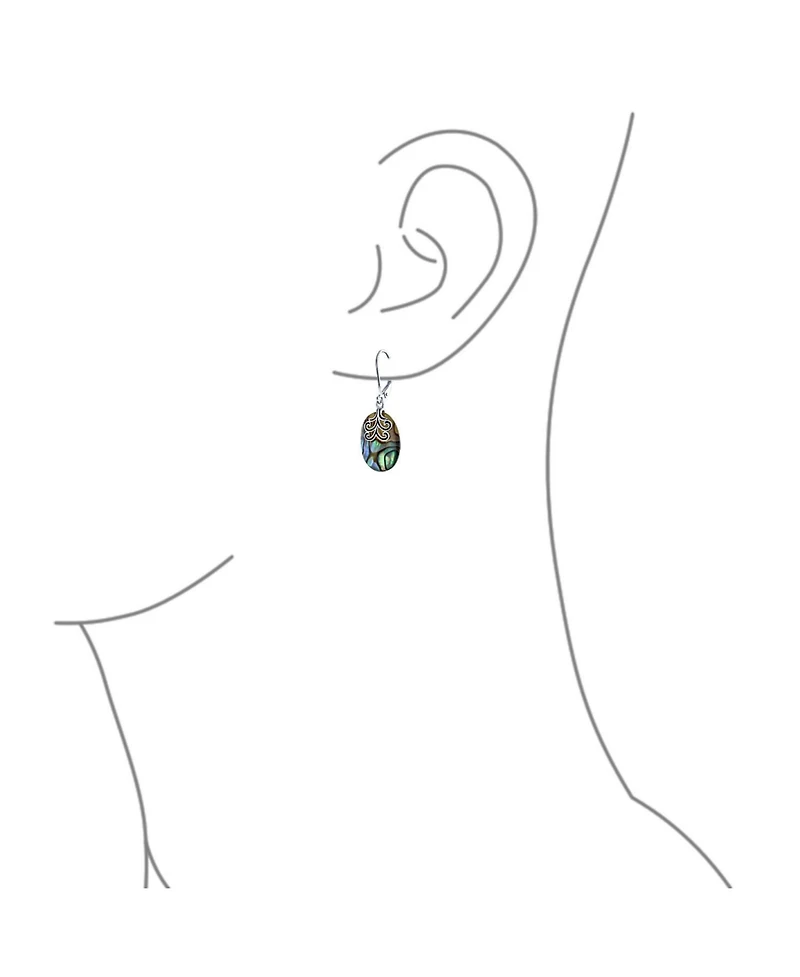 Bling Jewelry Oval Rainbow Abalone Shell Swirl Dangle Earrings in Sterling Silver