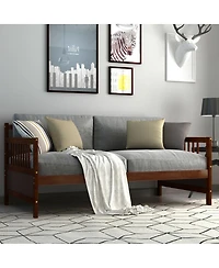 Gymax Twin Wooden Slats Daybed Frame Support Platform W/Rails Cherry