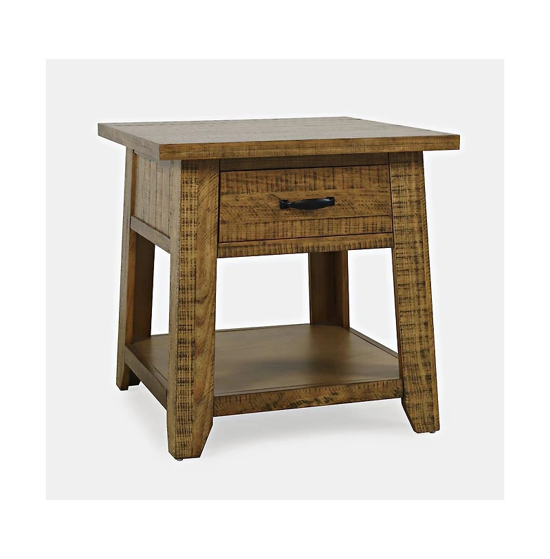 Jofran Telluride Rustic Farmhouse Solid Wood End Table with Storage
