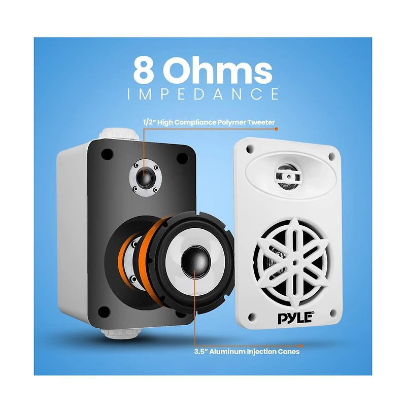Pyle 3.5” 2-Way Indoor/Outdoor Speaker System - Waterproof Design with 1/2” High Compliance Polymer Tweeter