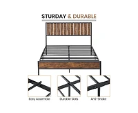 gaomon Queen Bed Frame with Headboard and Footboard, Metal Bed Frame with 14 Heavy Duty Steel Slats, Metal Queen Bed Frame, Under-Bed Storage, No Box