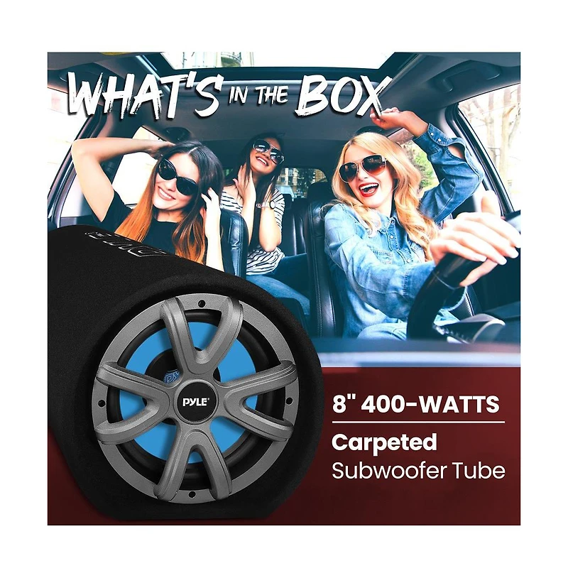 Pyle 8'' Amplified Car Subwoofer Enclosure, 400W, Carpeted