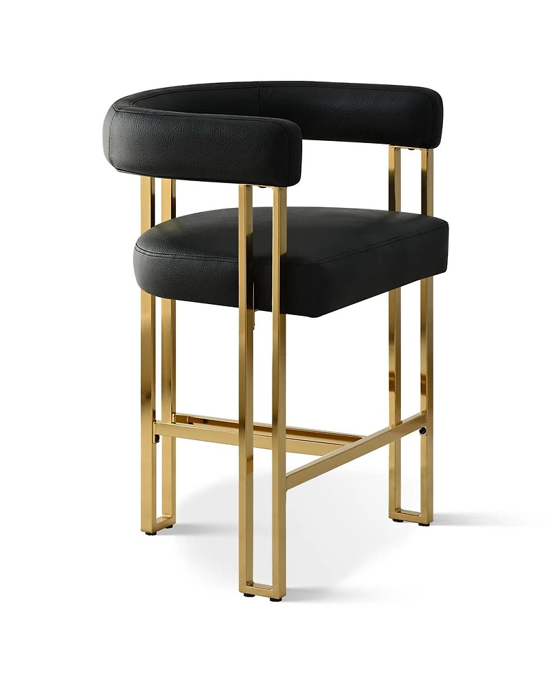 Set of 3 Faux Leather Counter Stools–Curved Armrests, Gold Legs, Modern Design for Kitchen & Bar-Maison Boucle
