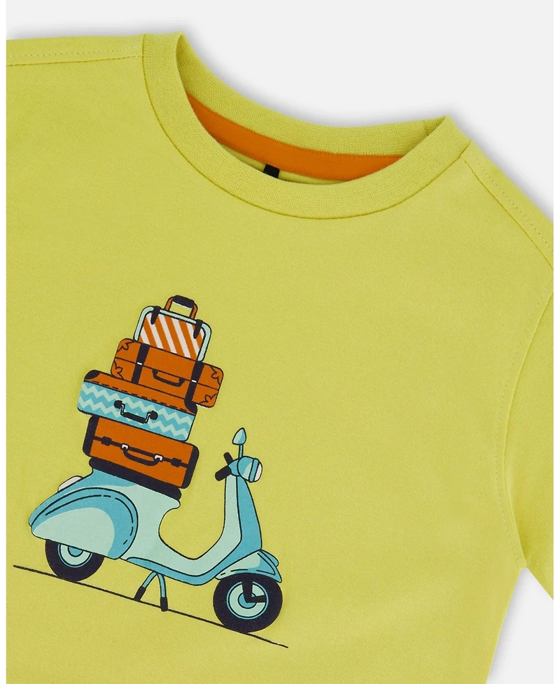 Deux par Deux Baby Boys Organic Cotton Tee Lime Green And Blue Vespa