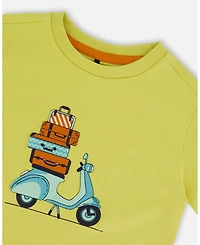 Deux par Deux Baby Boys Organic Cotton Tee Lime Green And Blue Vespa