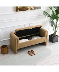 The Pop Home Modern Teddy Bed End Bench with Storage and Arms, Upholstered Foot Rest Stool, Comfy Vanity Bench-The