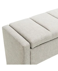 Modern Upholstered Bed End Bench with Storage, Linen Foot Rest Stool, Multi-Functional Vanity Stool-The Pop Home