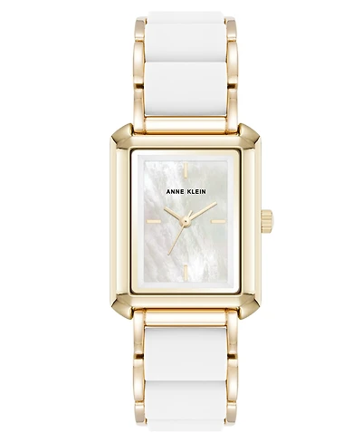 Anne Klein Women's Quartz White Silicone and Gold-Tone Metal Alloy Bracelet Watch, 26mm