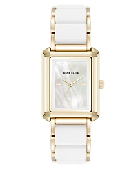 Anne Klein Women's Quartz White Silicone and Gold-Tone Metal Alloy Bracelet Watch, 26mm