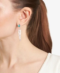 Turquoise & Feather Linear Drop Earrings in Sterling Silver