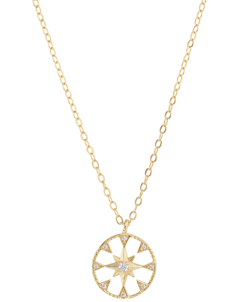 Cubic Zirconia Star Open Disc Pendant Necklace in 14k Gold-Plated Sterling Silver, 16" + 2" extender