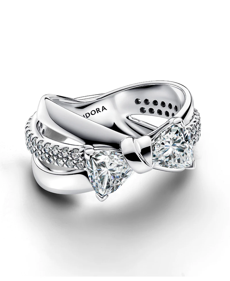 Pandora Sterling Silver Sparkling Bow Double-Row Ring