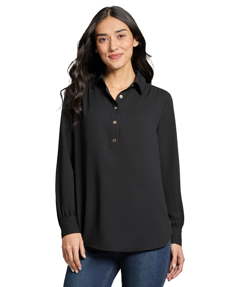 Long Sleeve Shirttail Side Button Popover Tunic